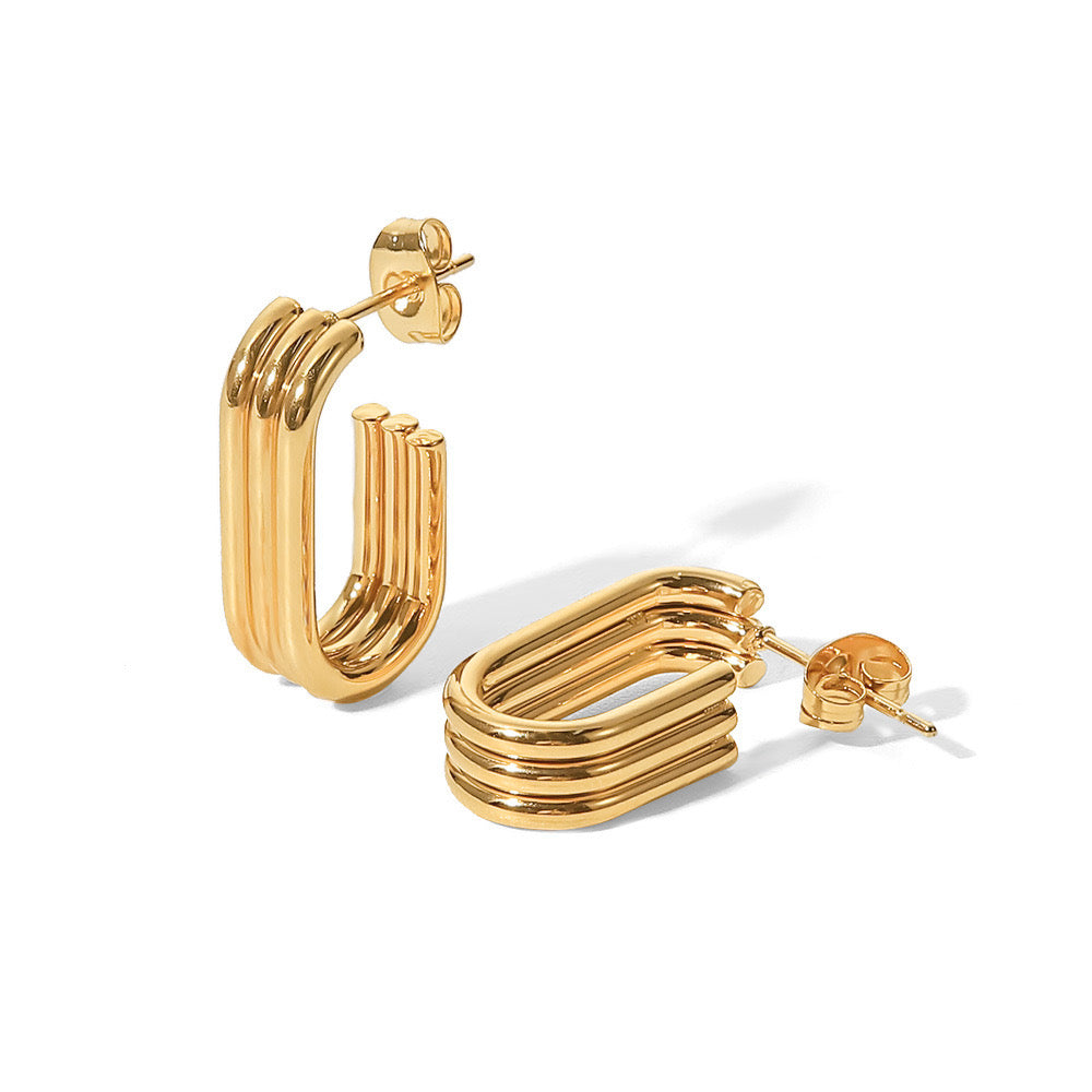 Gold plated Surgical Steel Architect Hoops Earrings - PREMIUM