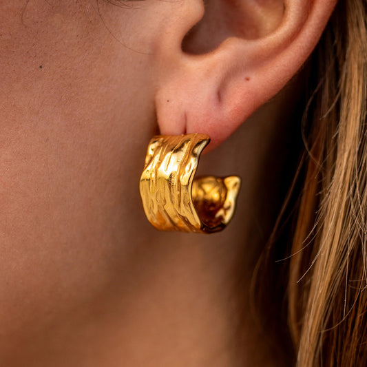 Gold plated Surgical Steel Hoop Earrings C Shape - PREMIUM