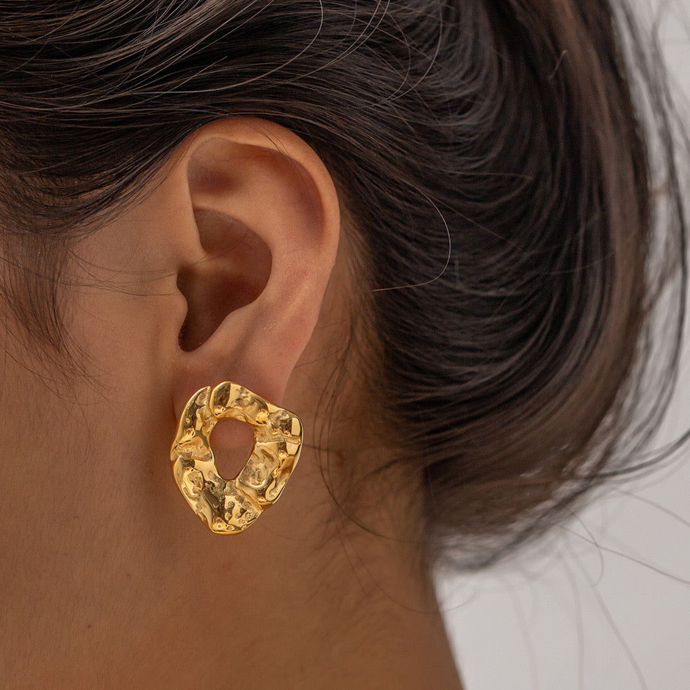 Gold Plated Lava Stone Earrings- WATERPROOF