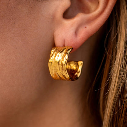 Gold plated Surgical Steel Hoop Earrings C Shape - PREMIUM