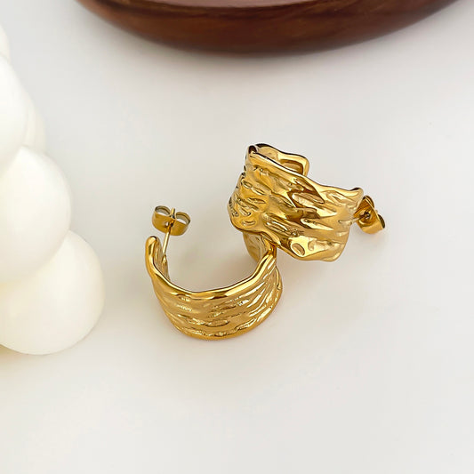 Gold plated Surgical Steel Hoop Earrings C Shape - PREMIUM
